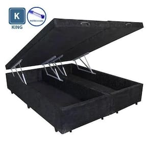 Cama Box King Size Com Bau Pistão A Gás Preto Suede Bipartido - 193x203