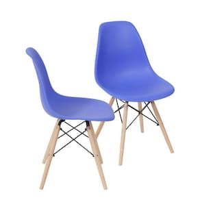 Kit 2 Cadeiras Boxbit Dkr Eames Base Em Madeira Azul Escuro