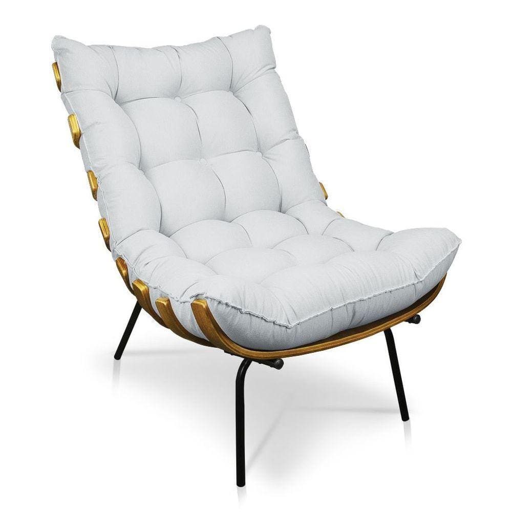 Poltrona Giratória Costela Linho Base Madeira A05 Cinza Claro