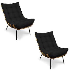 Kit 02 Poltronas Costela Linho Base De Metal - D`Rossi A79 Preto