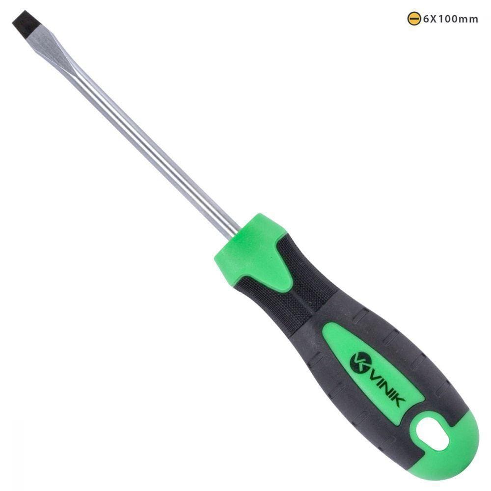 Chave De Fenda 6 X 100mm - 1/4 X 4 Pol. Em Aço Cromo Vanadio Cabo Ergonomico