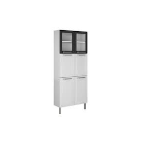 Paneleiro Duplo c/Vidro Cozinhas Itatiaia Tarsila - 6 Portas - Branco c/ Preto
