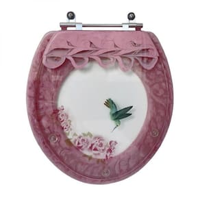 Assento Sanitário Poliéster Rosa Decorada Beija Flor