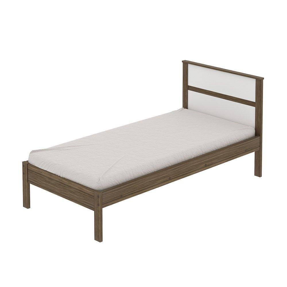 Cama de Solteiro Madeira CM8004 Nogal/Branco - Tecno Mobili