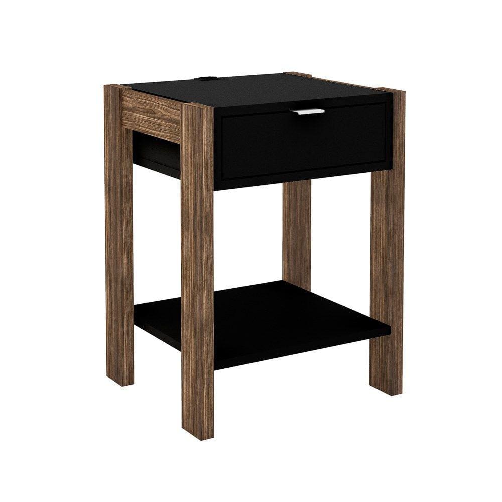 Mesa de Cabeceira 1 Gaveta AZ1016 Preto/Nogal - Tecno Mobili