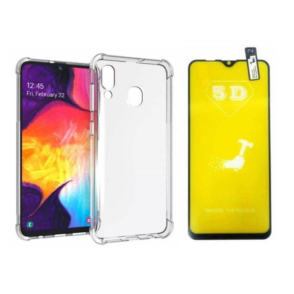 Capa Antichoque + Película Gel 5D P/ Samsung A20 SM-A205G