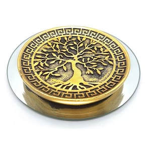 Kit Incensário de Vareta Árvore da Vida Bandeja Dourado 12cm