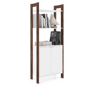 Estante Livreiro Multiuso 2 Portas AZ1009 Branco/Nogal - Tecno Mobili