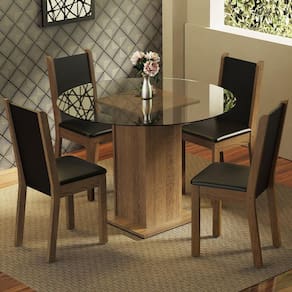 Conjunto Sala de Jantar Madesa Nanda Mesa Tampo de Vidro Redondo 4 Cadeiras - Rustic/Preto