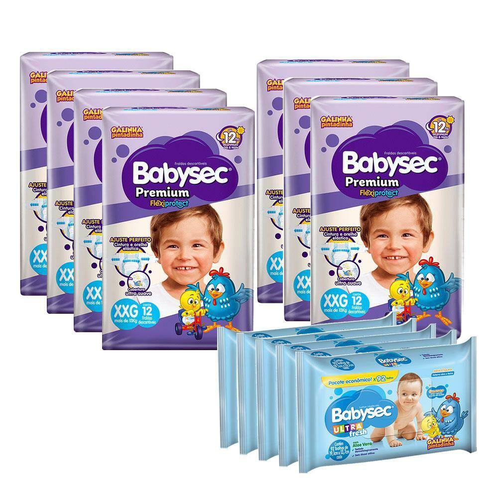 Kit Fraldas Babysec Premium Xxg 84 unidades + 460 Lenços Umedecidos Babysec Ultrafresh