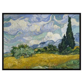 Quadro Campo de Trigo Com Ciprestes de Van Gogh 40x55cm Moldura Preta