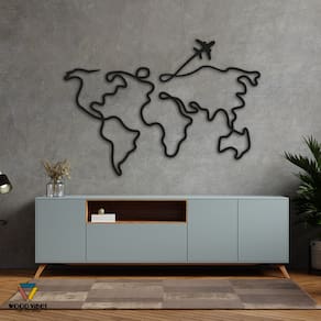 Painel Mapa Mundi 80cm Preto Decorativo Para Parede MDF 6mm
