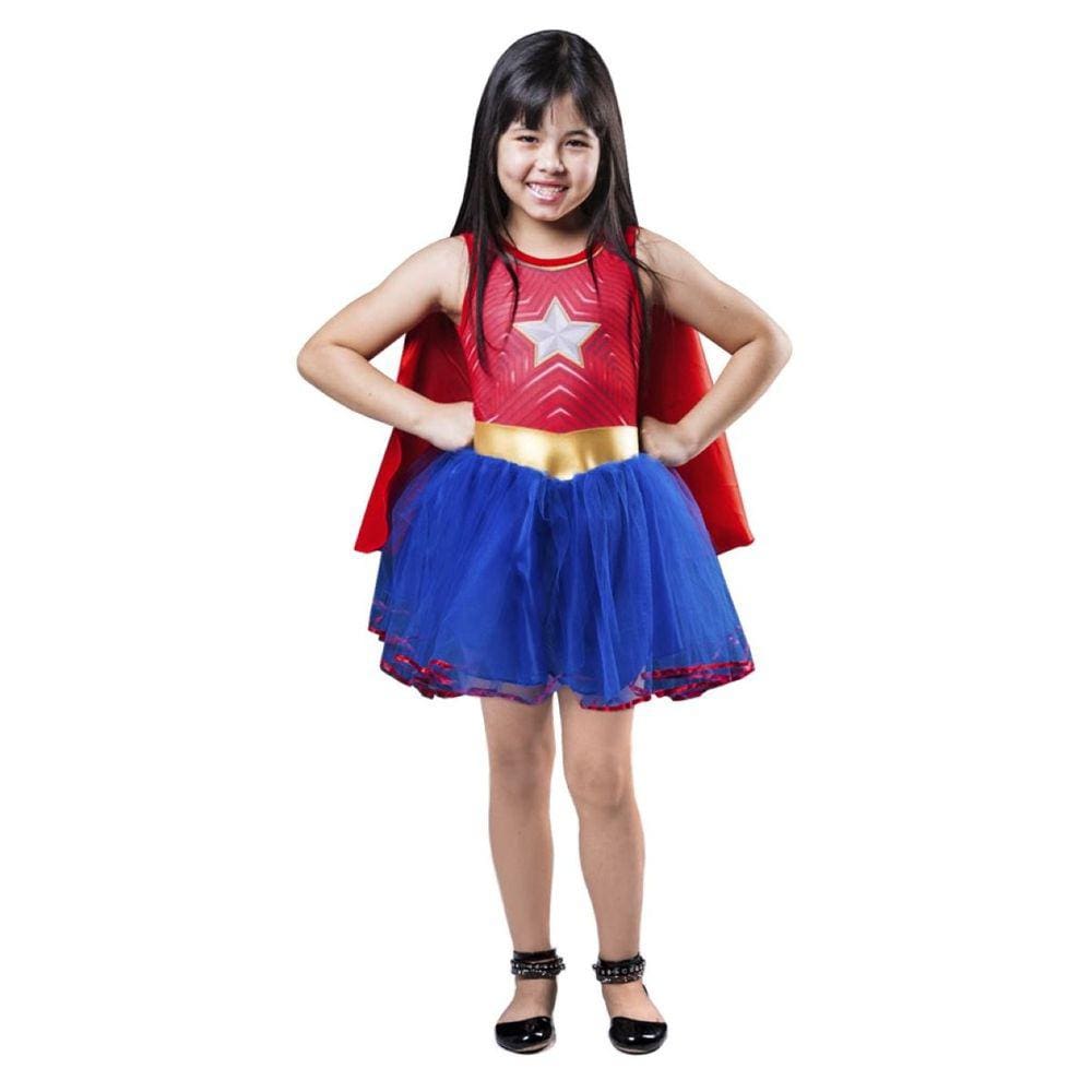 Fantasia Mulher Star Infantil Estilo Maravilha Vestido Capa