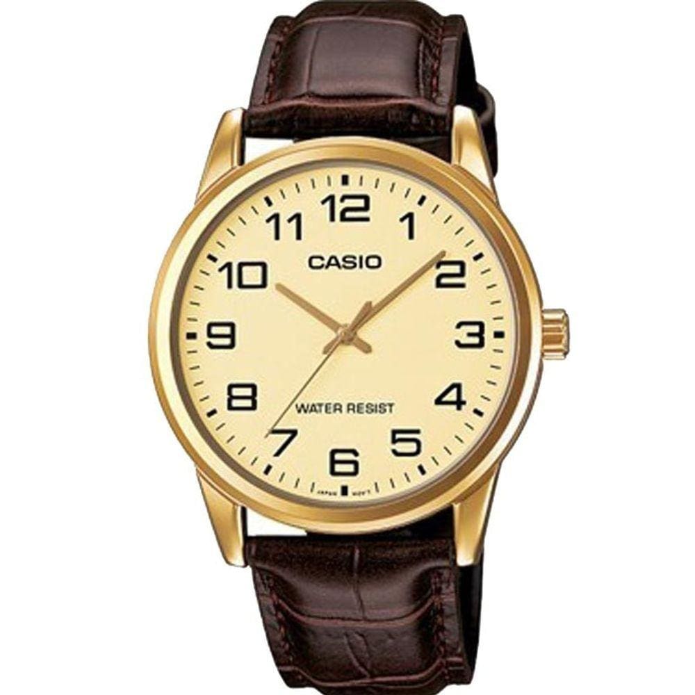 Relogio Casio Masculino Mtp-v001gl 9bu Dourado Couro Marrom