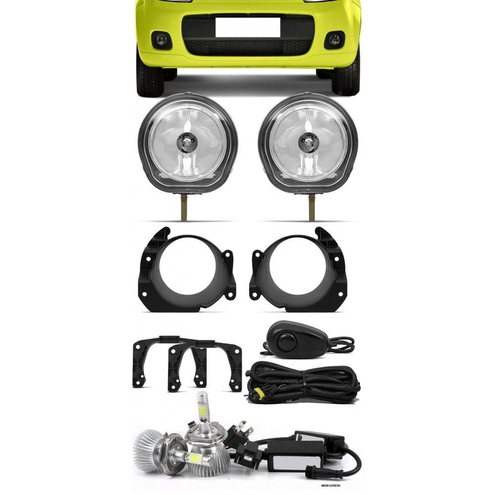 Kit Farol de Milha Neblina Fiat Novo Uno Botão Alternativo + Kit Lâmpada Super LED 6000K