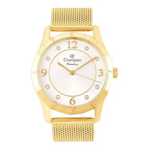 Relógio Champion Dourado Feminino + Colar E Brincos Cn29910W