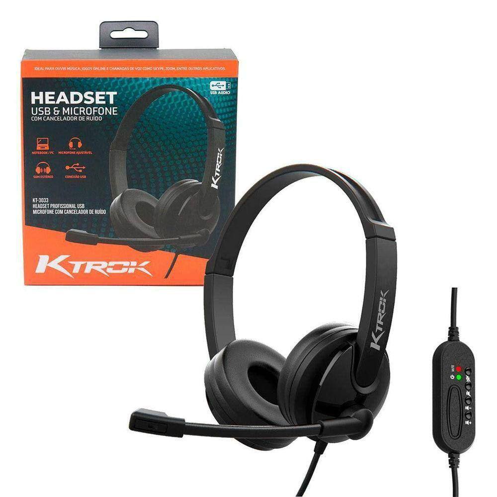 Headset Corporativo Ktrok Kt-3033, Usb, Microfone - Preto