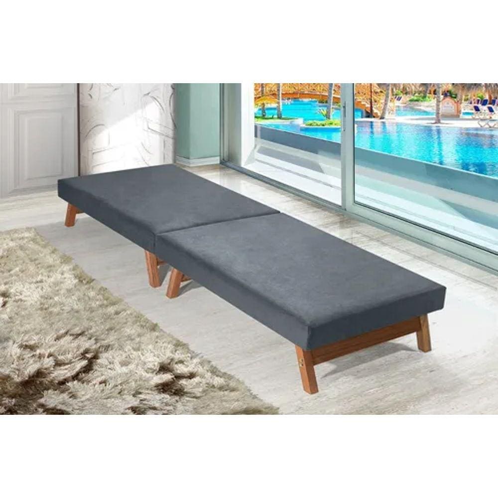 Cama Portátil Dobrável Cinza C/pés Madeira Espuma D26 Multifuncional