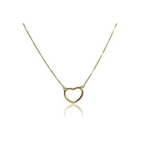 Colar Curto Com Coração Liso Vasado Folheado Em Ouro 18k