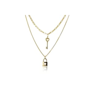 Colar Duplo Com Corrente Cartier E Pingente De Chave Folheado Em Ouro 18k