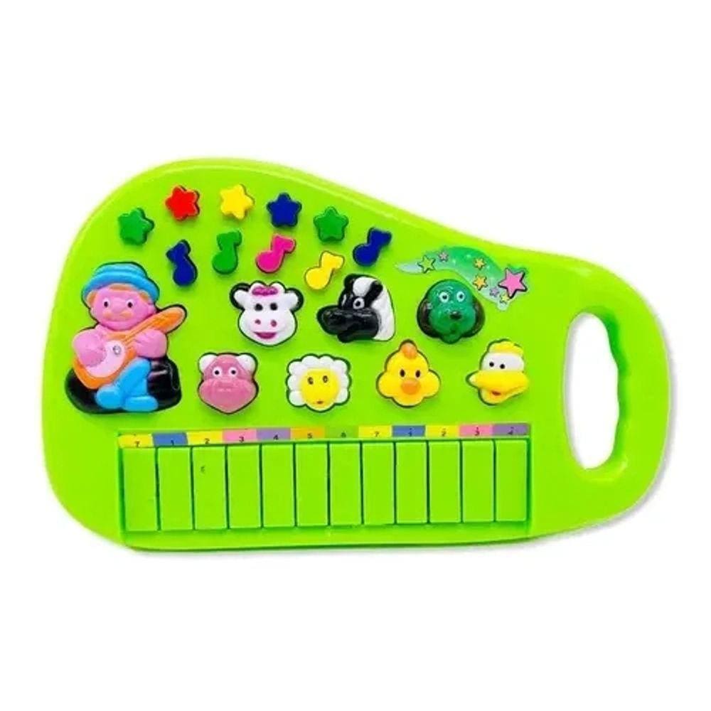 Teclado piano musical infantil fazendinha colorida com luz wellmix