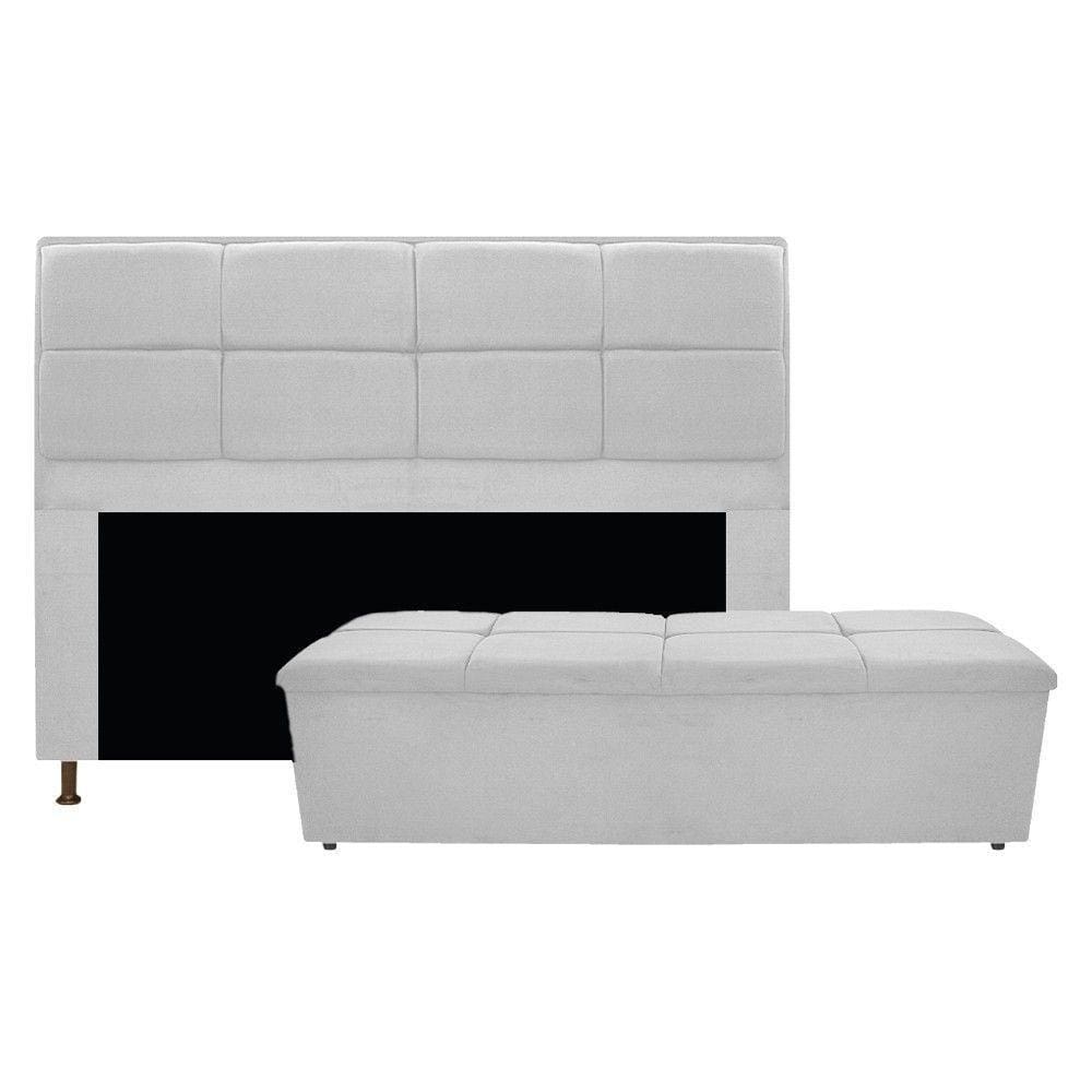 Cabeceira e Calçadeira Munique 140 Cm Casal Suede Branco
