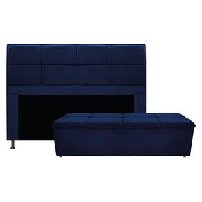 Cabeceira e Calçadeira Munique 140 Cm Casal Azul Marinho