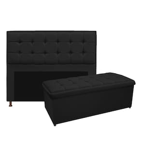 Cabeceira e Calçadeira Copenhague 140 Cm Casal Suede Preto