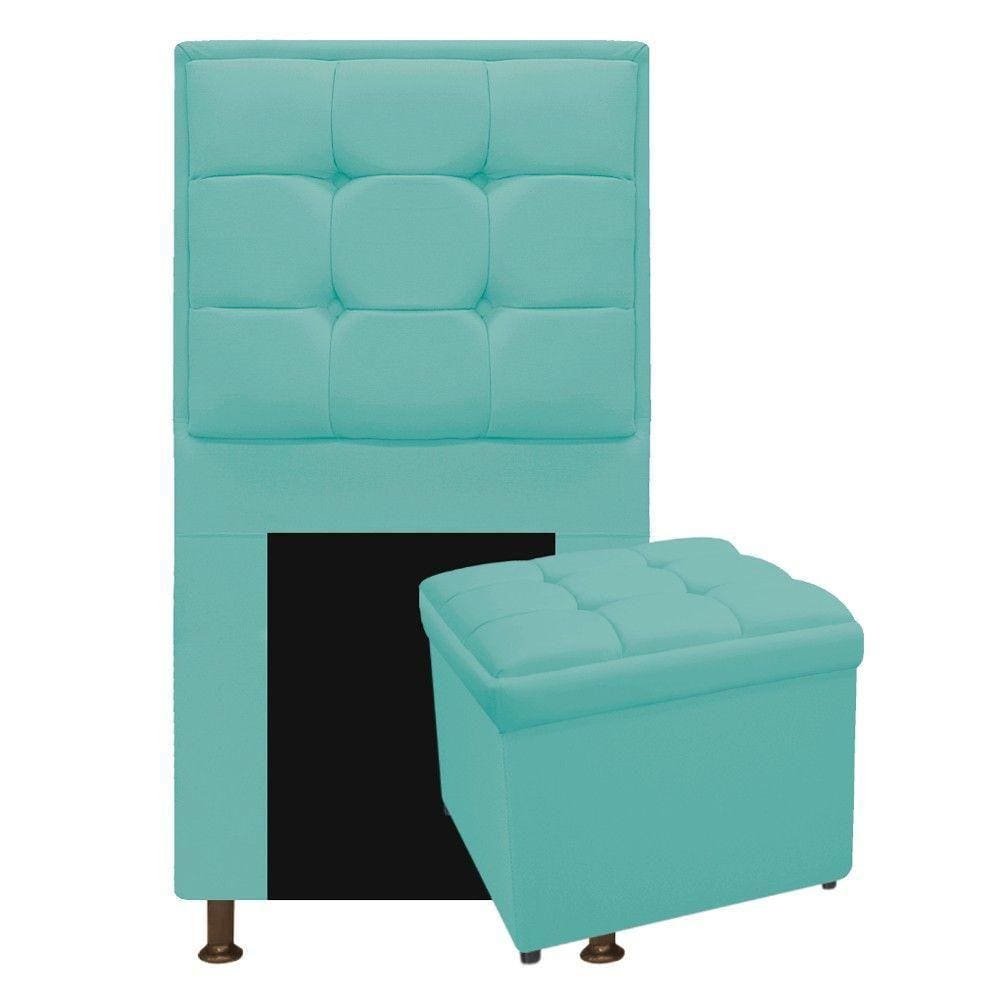 Cabeceira e Calçadeira Copenhague 100 Cm Solteiro Suede Azul