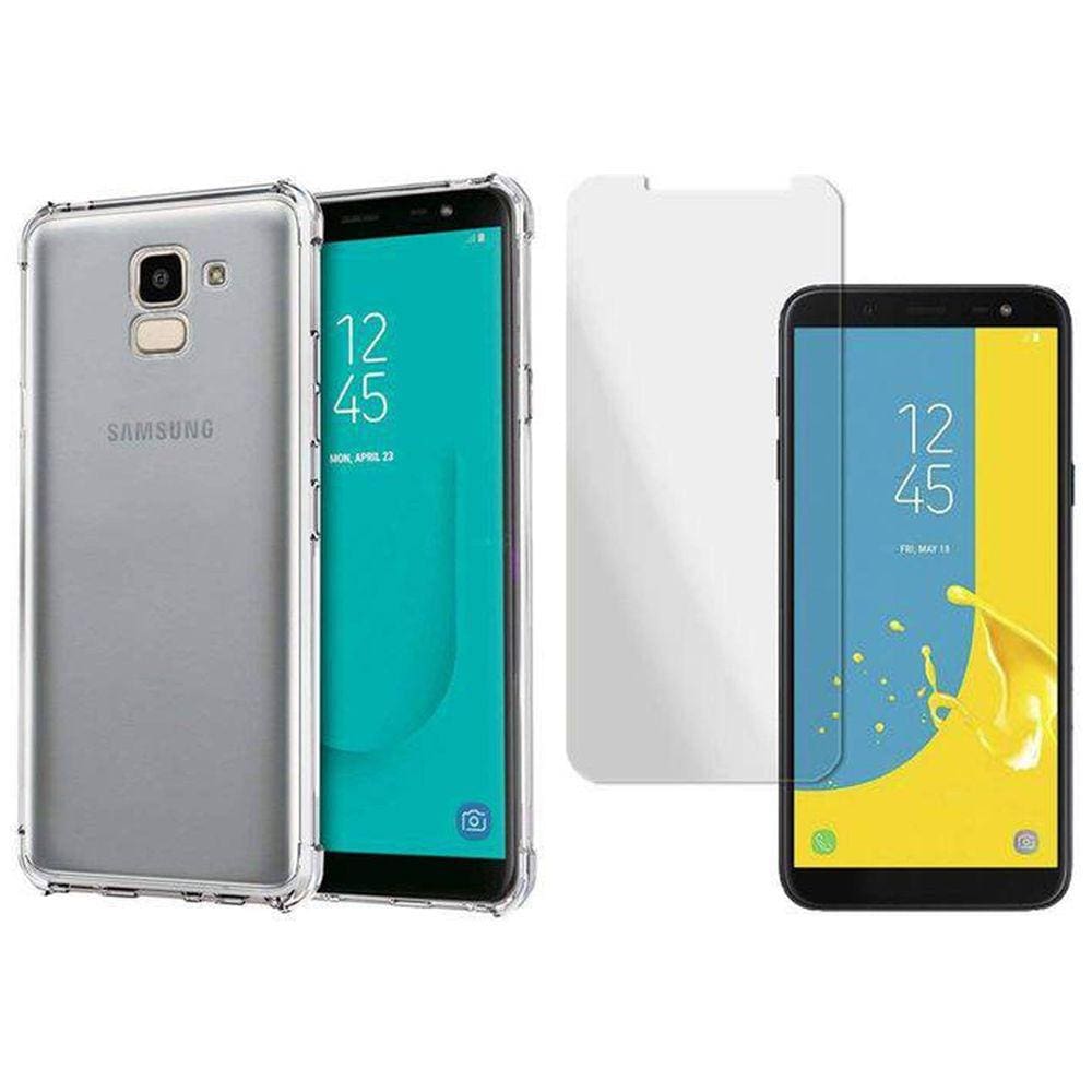Kit Capinha Silicone Antichoque + Pelicula Vidro Samsung J6 J600G
