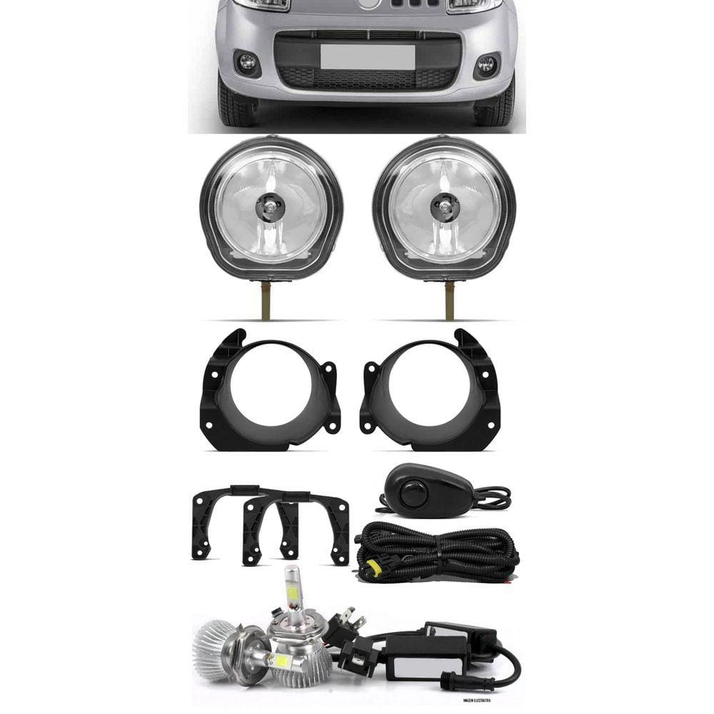 Kit Farol de Milha Fiat Fiorino 2014 Em Diante Botão Alternativo + Kit Lâmpada Super LED 6000K