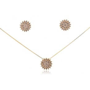 Conjunto Com Pingente E Brincos Pontiagudos Cravejados Com Zircônias