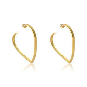Brinco Grande De Argola Coração Folheado Em Ouro 18k