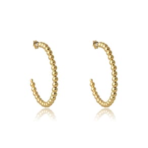Brinco Argola Grande De Bolinha Dourada Folheado Em Ouro 18k