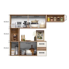 Armario Cozinha 7 Portas E 2 Gavetas Juliete Carvalho Rustico/off White Cristal