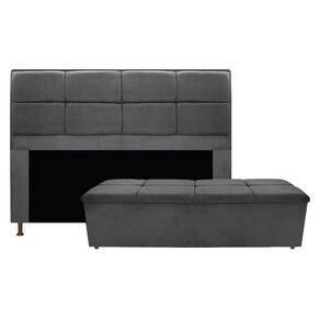 Cabeceira e Calçadeira Munique 160 Cm Queen Size Suede Cinza