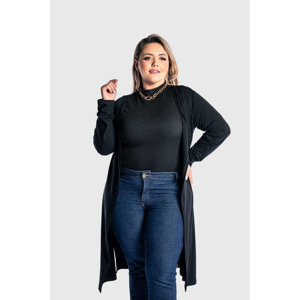 Cardigan Plus Size Kimono Feminino Juquitiba Brasil Preto