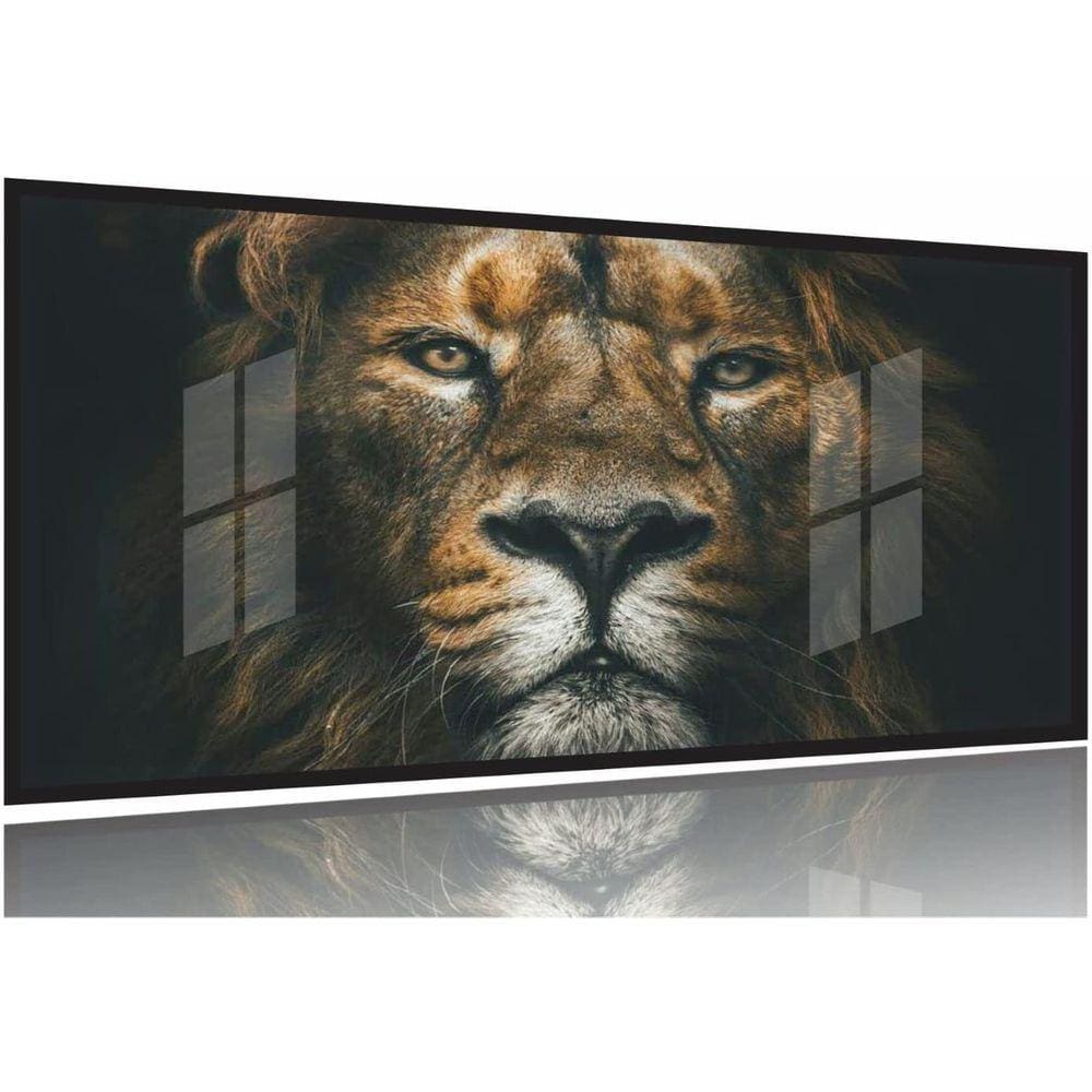 Quadro Leão Selvagem Para Sala Quarto 130x60 Moldura Preta 2x2