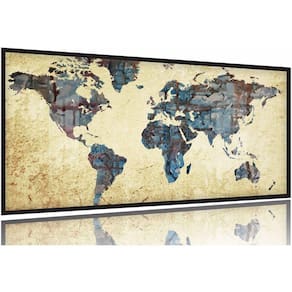 Quadro Mapa Mundi Decorativo Vintage 130x60 Moldura Preta 2x2
