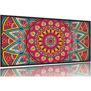Quadro Decorativo Mandala Rosa 130x60 Moldura Preta 2x2