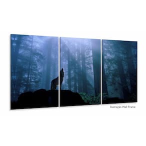 Quadro Lobo Uivando Paisagem decorativo Tela em Tecido 3 peç