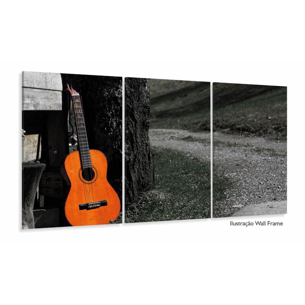 Quadro Decorativo Violão Paisagem Múscia Em Tecido 3 Peças m