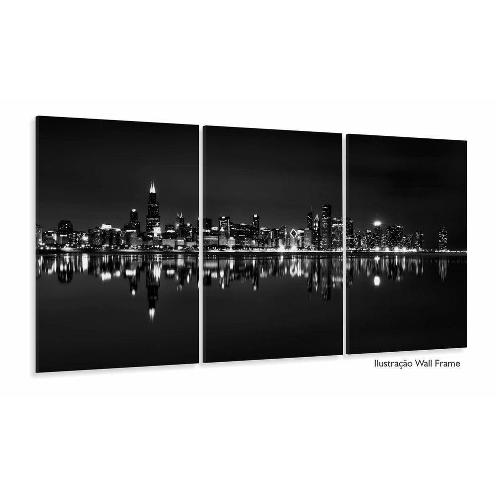Quadro Decorativo Cidade Branco Preto 120x60 3 peças Sala Qu