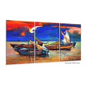 Quadro Decorativo Pintura Quatro Barcos De Vela 3 peças 120x