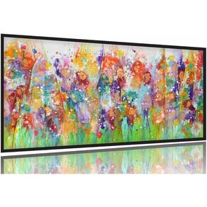 Quadro Decorativo Colorido Flores Abstrato 130x60 Moldura Preta 2x2