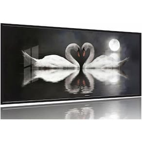 Quadro Decorativo Cisnes Apaixonados 130x60 Moldura Preta 2x2