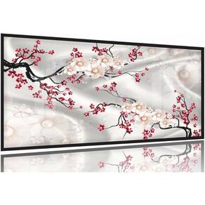 Quadro Decorativo Flores Cerejeira Estilo 3d 130x60 Moldura Preta 2x2