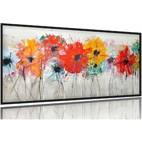 Quadro Decorativo Flores Abstrato Mosaico 130x60 Moldura Preta 2x2