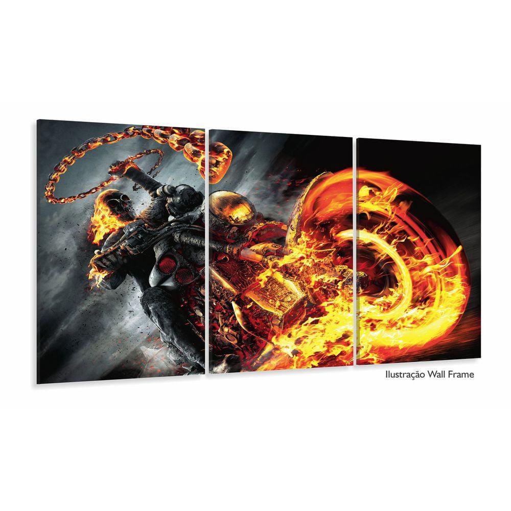 Quadro Decorativo Motoqueiro fantasma 120x60 3 peças