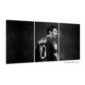 Quadro Lionel Messi Preto e Branco decorativo 3 peças 120x60